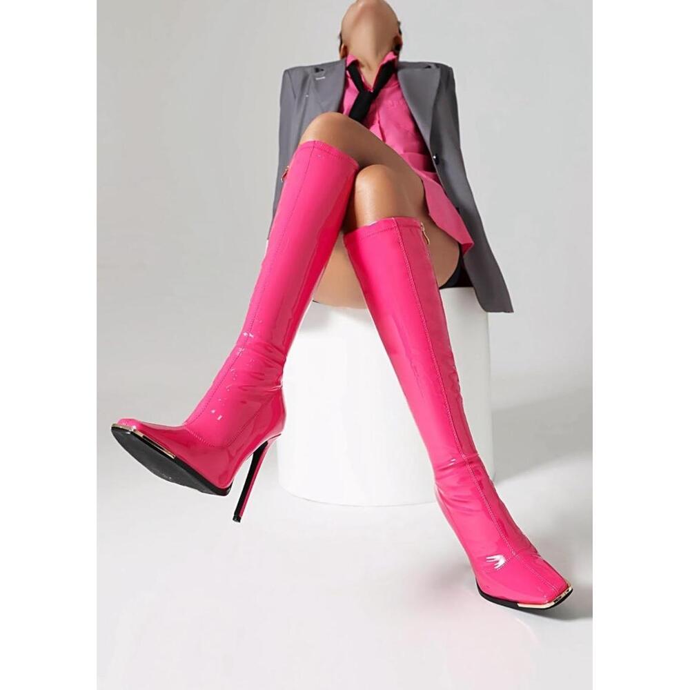 Pink Knee high Stiletto Patent Leather boots! Size 7. Brand new! Hot sexy - Picture 2 of 16